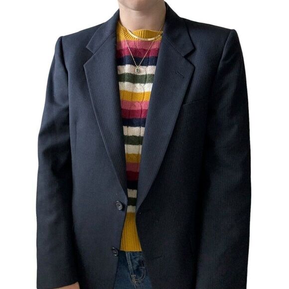 Vintage Christian Dior Unisex Navy Pin Stripe 100% Wool Sport Coat Blazer 40R - Picture 5 of 11